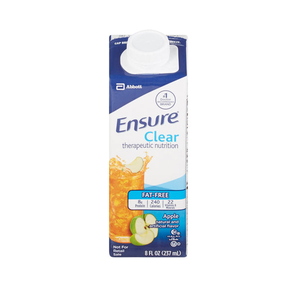 Ensure® Clear Therapeutic Nutrition, Apple, 8-ounce carton – Nutritional Drinks & Shakes | <ul> <li>Fat-free, refreshing apple-flavor nutrition drink contains high-quality protein and essential nutrients.</li> <li>Ideal for patients who prefer a fruit-flavor alternative