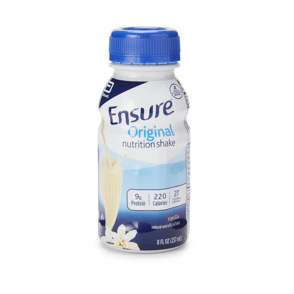 Ensure® Original Nutrition Shake, Vanilla, 8-ounce bottle Ensure® Original Shake Abbott Nutrition – Nutritional Drinks & Shakes | <ul> <li>Good source of protein (9 grams per 8 ounces)</li> <li>Good source of 26 essential vitamins and minerals</li> <li>Excellent source (320 milligrams per 8 ounces) of plant-b