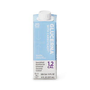 Glucerna® 1.2 Cal Vanilla Oral Supplement, 8 oz. Carton – Nutritional Drinks & Shakes | <ul> <li>285 calories per 8-ounce carton</li> <li>At 1.2 Cal/mL, nutritional needs can be met with less volume</li> <li>20% of calories from protein to help promote anabolism and s