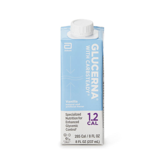 Glucerna® 1.2 Cal Vanilla Oral Supplement, 8 oz. Carton – Nutritional Drinks & Shakes | <ul> <li>285 calories per 8-ounce carton</li> <li>At 1.2 Cal/mL, nutritional needs can be met with less volume</li> <li>20% of calories from protein to help promote anabolism and s