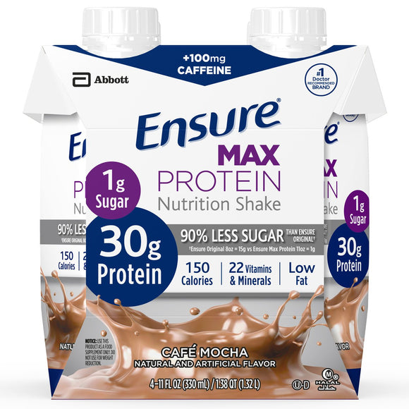 Ensure Max Protein Café Mocha Oral Supplement 11 oz Carton – High Protein Shake with 30g Protein, 1g Sugar, 22 Vitamins & Minerals, 100mg Caffeine, Gluten-Free & Lactose Intolerant Friendly