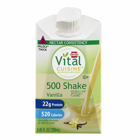 Vital Cuisine® 500 Shake Vanilla Oral Supplement, 8.45 oz. Carton – Health & Beauty | <ul> <li>For those with swallowing difficulties, refrigerate for nectar-like consistency (IDDSI level 2)</li> <li>22 Grams of protein and 520 calories per carton</li> <li>Some ingr