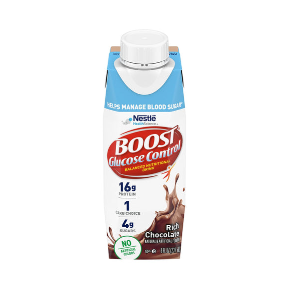 Boost® Glucose Control Chocolate Oral Supplement, 8 oz. Carton – Nutritional Drinks & Shakes | <ul> <li>Convenient reclosable cap: After opening, you can easily replace cap on container to store remaining beverage in the refrigerator for up to 24 hours</li> <li>It's ready to
