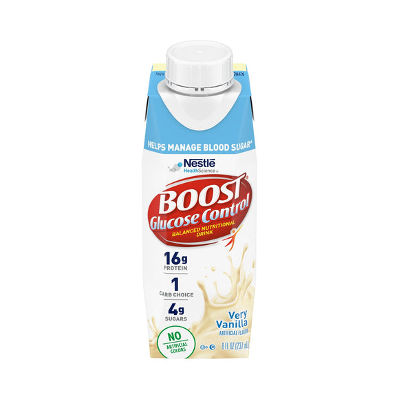 Boost® Glucose Control Vanilla Oral Supplement, 8 oz. Carton – Nutritional Drinks & Shakes | <ul> <li>Convenient reclosable cap: After opening, you can easily replace cap on container to store remaining beverage in the refrigerator for up to 24 hours</li> <li>It's ready to