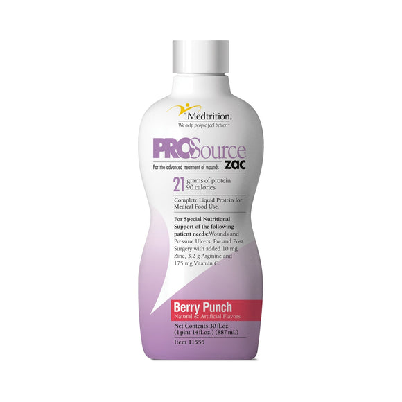 ProSource ZAC™ Berry Punch Protein Supplement, 32-ounce Bottle – Protein Powder | <ul> <li>Specifically formulated to provide the nutrients for the dietary management of nonhealing wounds and pressure ulcers that require additional protein</li> <li>17 grams of p