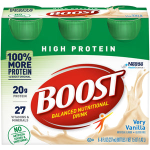 Boost® High Protein Vanilla Oral Supplement, 8 oz. Bottle – Nutritional Drinks & Shakes | <ul> <li>Protein is a building block of muscle, necessary to build and repair tissue</li> <li> Every 8 fl oz bottle contains 20 grams of the high-quality protein (40% Daily Value)