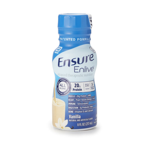 Ensure® Enlive® Advanced Vanilla Oral Supplement, 8 oz. Bottle – Nutritional Drinks & Shakes | <ul> <li>1.5 grams of CaHMB (calcium beta-hydroxy-beta-methylbutyrate), plus 20 g of high-quality protein/serving for muscle health</li> <li>Excellent source (610 mg/8 fl oz) of pl