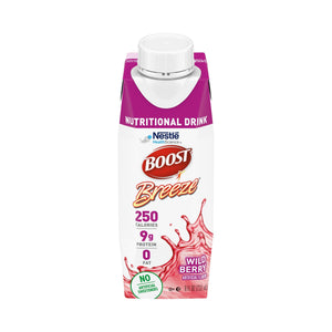 Boost Breeze® Wild Berry Oral Supplement, 8 oz. Carton – Nutritional Drinks & Shakes | <ul> <li>Supports wound healing and alleviates malnourishment, experienced by those undergoing cancer treatment or suffering from fat malabsorption</li> <li>Alternative to shake-ty