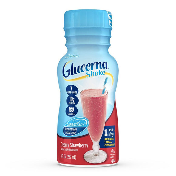 Glucerna® Shake Strawberry Oral Supplement, 8 oz. Bottle – Nutritional Drinks & Shakes | <ul> <li>Glucerna shakes have blends of slow-release carbohydrates to help minimize blood sugar spikes</li> <li>Delicious taste to help curb cravings</li> <li>Each bottle contains