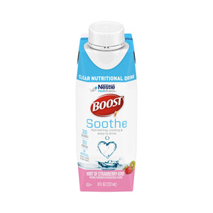 Boost® Soothe Strawberry Kiwi Oral Supplement, 8 oz. Carton – Nutritional Drinks & Shakes | <ul> <li>10 grams of protein to help maintain muscle </li> <li>300 calories provide energy</li> <li>Hint of strawberry-kiwi flavor, with a soothing, cooling effect, is designed for